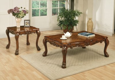 Cherry Finish Dresden Coffee Table 3Pc Set w/Carved Details