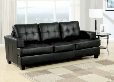 Black Bonded Leather Modern Sofa w/Queen Size Sleeper