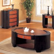 Two-Tone Black & Cherry Finish Oval Coffee Table with Drawer