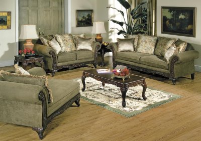 Alpine Microfiber Traditional Living Room Sofa w/Wooden Accents