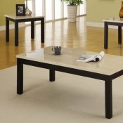 Black Finish Modern 3Pc Coffee Table Set w/Faux Marble Top