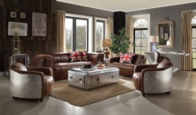 Brancaster Sofa 53545 in Brown Leather by Acme w/Options