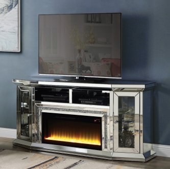 Noralie TV Stand w/Fireplace & LED AC00517 in Mirrored by Acme