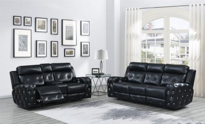 U8311 Power Motion Sofa in Black Leather Gel by Global w/Options