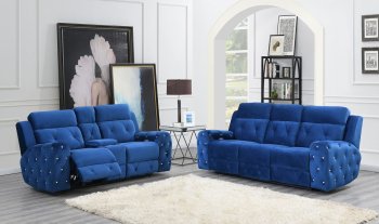 U8311 Power Motion Sofa & Loveseat Set in Blue Velvet by Global [GFS-U8311 Blue]