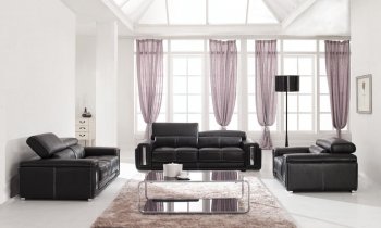 Black Leather Modern 2992 Sofa by ESF w/Options [EFS-2992]