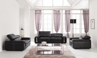 Black Leather Modern 2992 Sofa by ESF w/Options