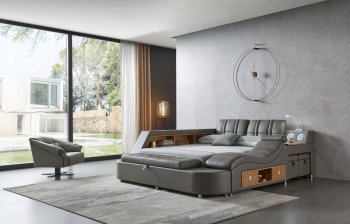 Tesla Bedroom Dark Gray Leather by ESF w/Massage Chaise Lounge [EFB-Tesla]