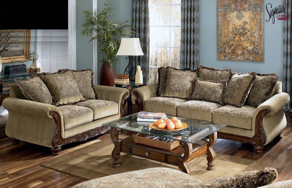 Meadow Fabric Traditional Sofa &amp; Loveseat Set by Ashley Design