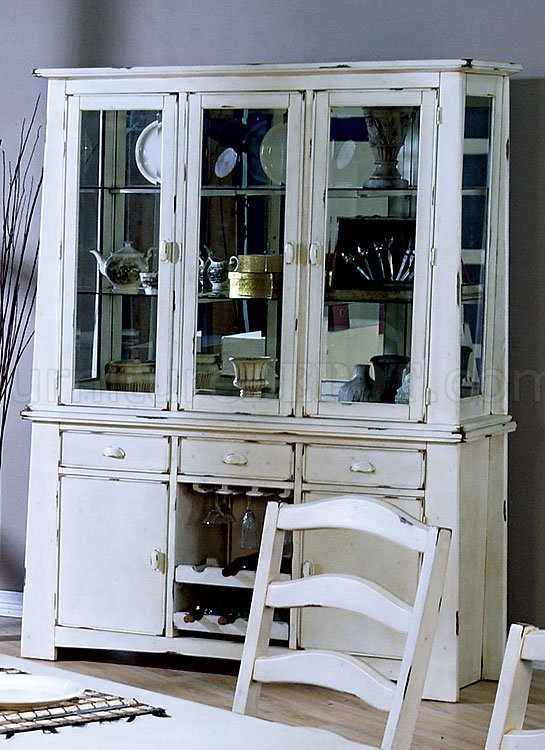 Distressed Wash White Finish Country Style Buffet - Click Image to Close