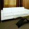 Button-Tufted White Full Leather Grande Sofa, Loveseat & Ottoman