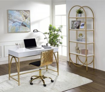 Lightmane Desk 92660 White High Gloss & Gold by Acme w/Options [AMOD-92660 Lightmane]