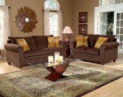 Chocolate Fabric Elegant Living Room Sofa & Loveseat Set