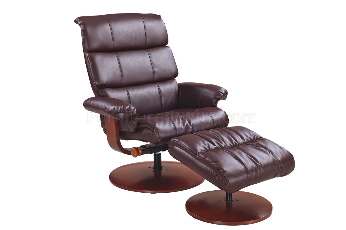 Calgary Whiskey Bonded Leather Modern Recliner Chair W Ottoman