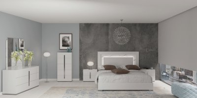 Carrara Bedroom in White by ESF w/Light & Options