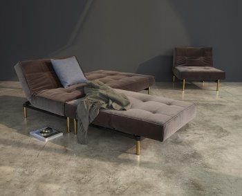 Splitback Sofa Bed w/Brass Legs in Velvet by Innovation [INSB-Splitback-Armless-Brass]