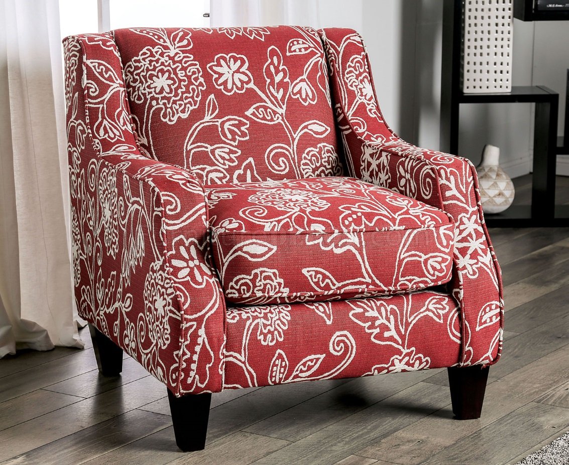 Ames Accent Chair SM8250-CH-FL in Red Floral Patterned Fabric - Click Image to Close