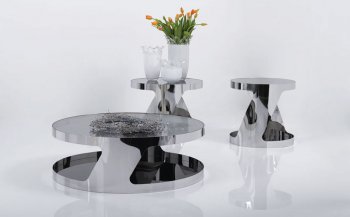 Black Glass Top Contemporary Coffee Table W/Chromed Metal Frame [JMCT-931]