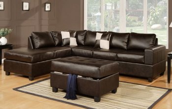 Espresso Bonded Leather Contemporary Sectional Sofa w/Ottoman [PXSS-F7351]