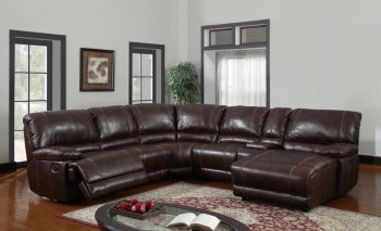 U1953 6pc Reclining Sectional Sofa in Brown Bonded Leather [GFSS-U1953-SEC/CHAISE Brown]