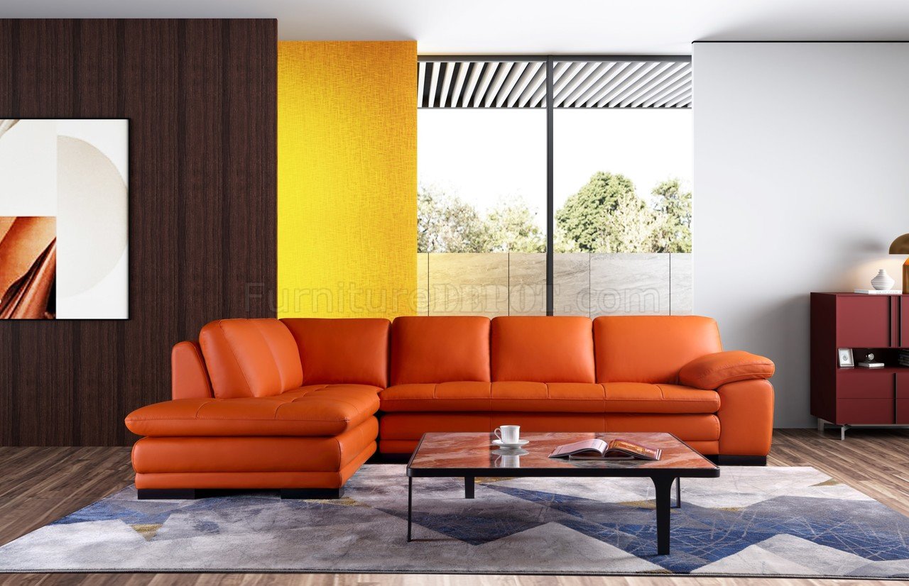Ml157 Sectional Sofa In Orange Leather, Orange Leather Couches