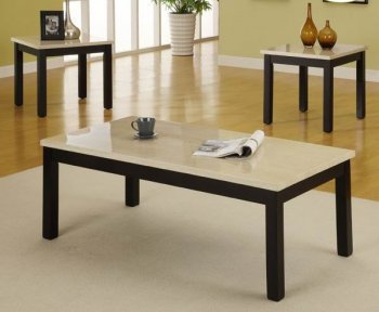 Black Finish Modern 3Pc Coffee Table Set w/Faux Marble Top [HECT-3270-31]