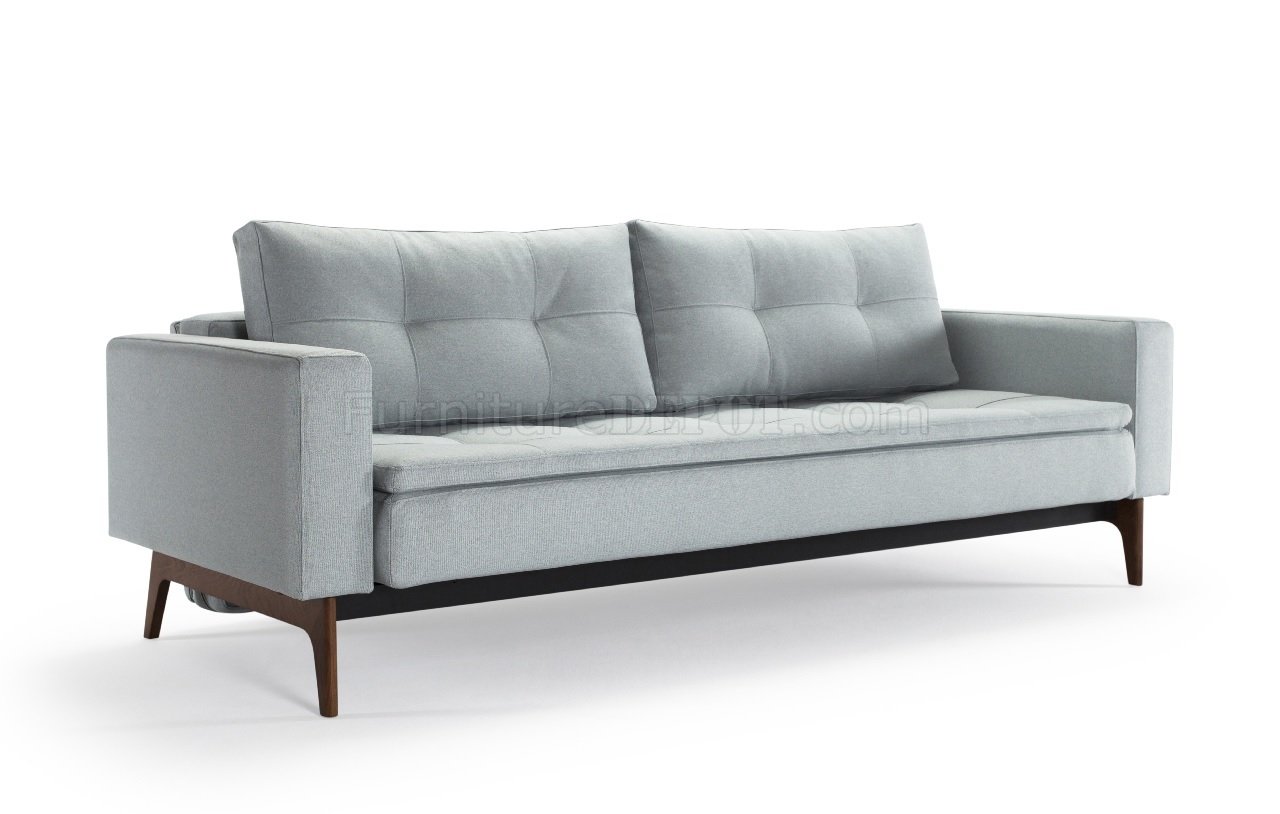 Dual Sofa Bed w/Arms & Wood Legs in Soft Gray by Innovation - Click Image to Close