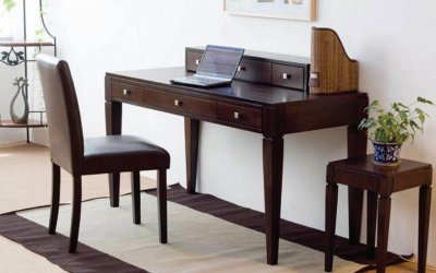 French Walnut Finish Modern Writing Desk w/Chair