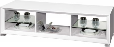 White Finish Modern TV Stand w/Open Shelves