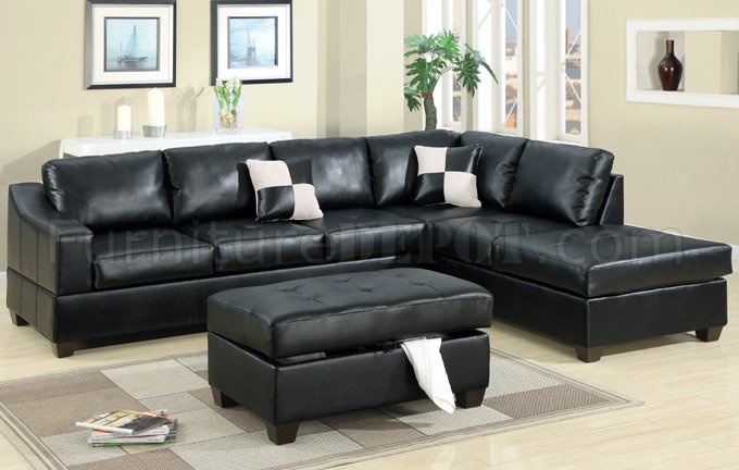 Black Bonded Leather Modern Sectional Sofa w/Optional Ottoman - Click Image to Close