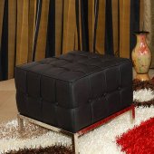 Black Full Leather Button Tufted Modern Ottoman