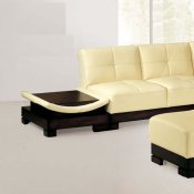 Light Beige Modern Leather Sectional Sofa W/Built-in Side Tables