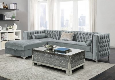 Bellaire Sectional Sofa 508280 in Silver Velvet by Coaster