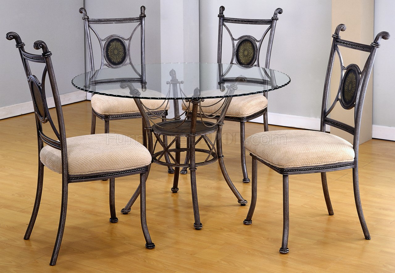 Round Glass Top Modern 5pc Dining Set W, Round Metal Kitchen Table And Chairs