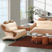 Modern Beige & Camel Leather 7055 Sofa w/Options