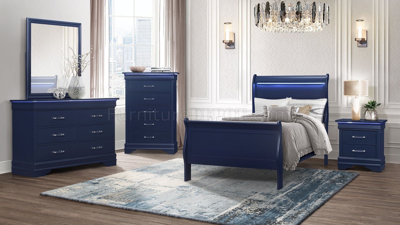 charlie bedroom set 5pc in blueglobal w/options