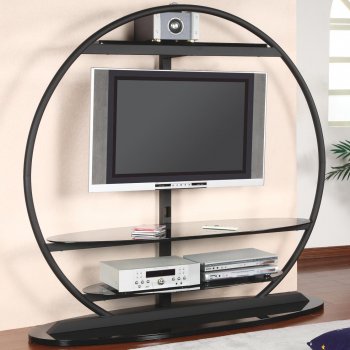 Black Finish Modern TV Stand w/Storage Shelves [CRTV-720034]