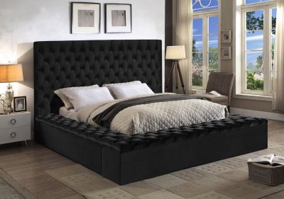 Bliss Bed in Black Velvet Fabric by Meridian w/Options