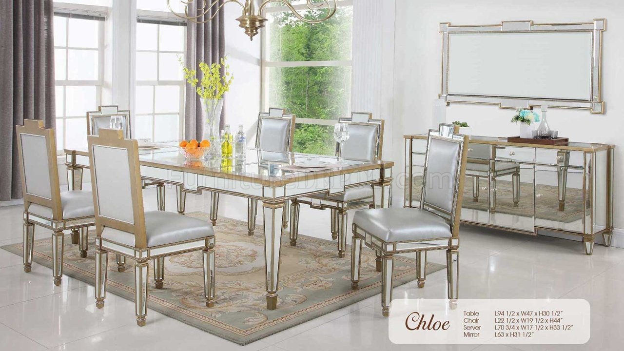 Chloe Dining Table In Mirrored Solid, Mirror Dining Room Sets