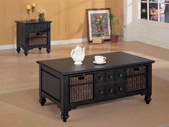 Black Classic Coffee Table with Sea Grass Baskets [CRCT-355-700478]