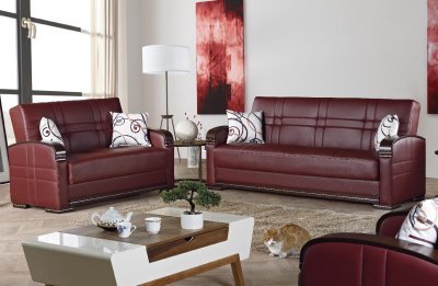 Manhattan Sofa Bed in Burgundy Leatherette w/Optional Items