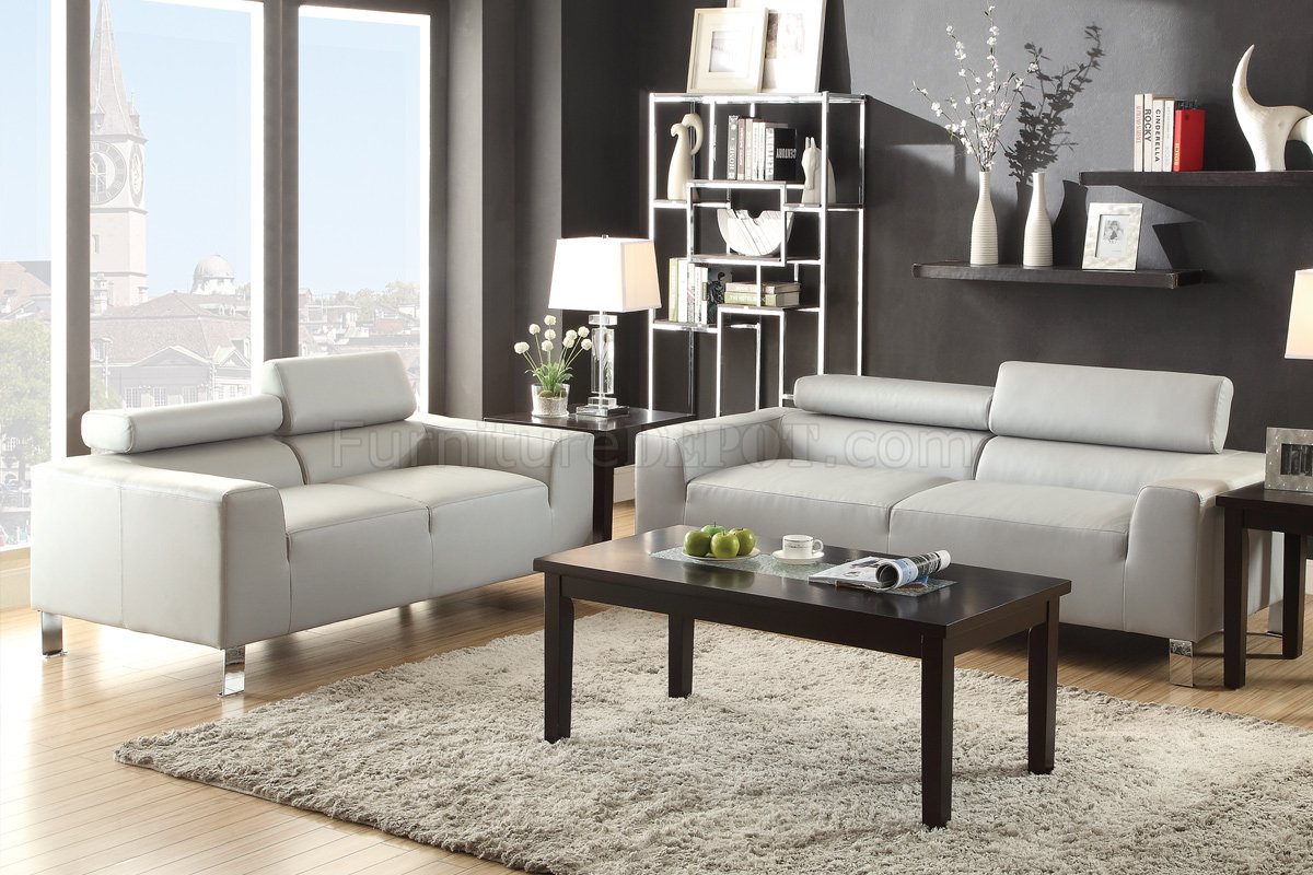F7265 Sofa & Loveseat Set Light Grey Bonded Leather by Poundex - Click Image to Close
