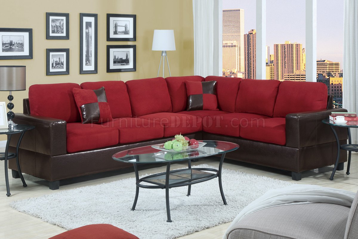 F7638 Modern Sectional Sofa in Red Microfiber by Poundex