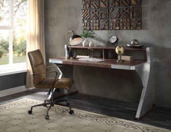 Brancaster Office Desk 92857 in Aluminum & Brown by Acme [AMOD-92857 Brancaster]
