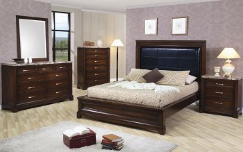 Dark Oak Finish Contemporary 5PC Bedroom Set w/Marble Tops [CRBS-Andrea-5pc]