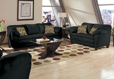 Black Fabric Transitional Living Room w/Super-Soft Arm Pillows