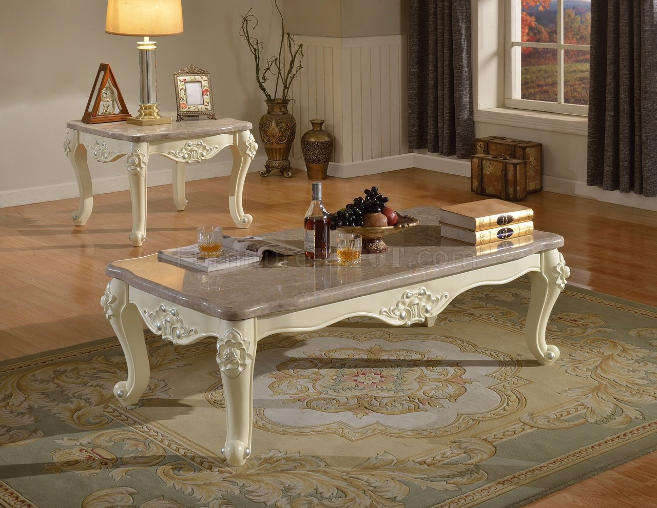 Madrid 274 Coffee Table in Pearl White w Marble Top Options
