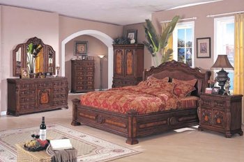 Brown Solid Wood Finish Traditional Bedroom Set [AMBS-47-9700]