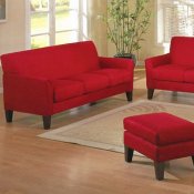 Red Microfiber Contemporary Sofa w/Wooden Legs