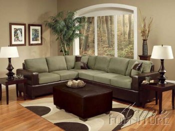 Two-Tone Pebble Fabric & Brown Bycast Leather Sectional Sofa [AMSS-00100 Madrid]